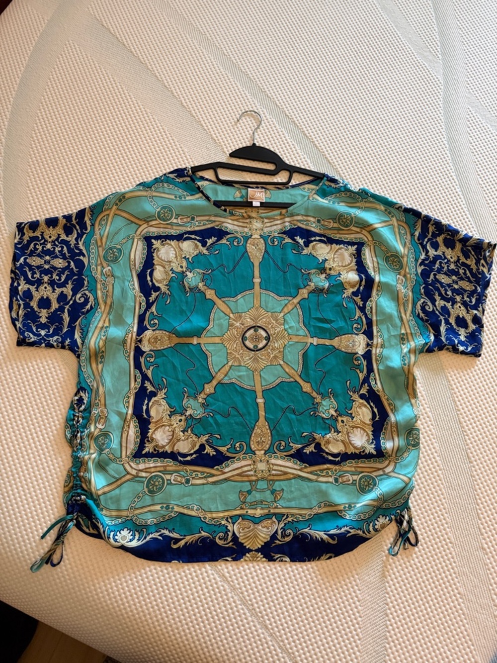 JM Collection Turquoise and Navy Baroque Print Tunic XL